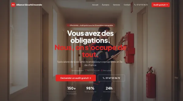 Site vitrine B2B pour securite incendie - Alliance Securite Incendie