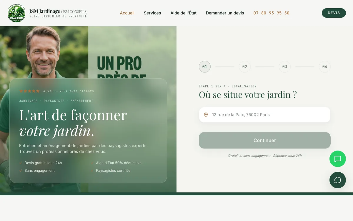 Etude de cas JSM Jardinage - Site vitrine avec tunnel de devis pour paysagiste